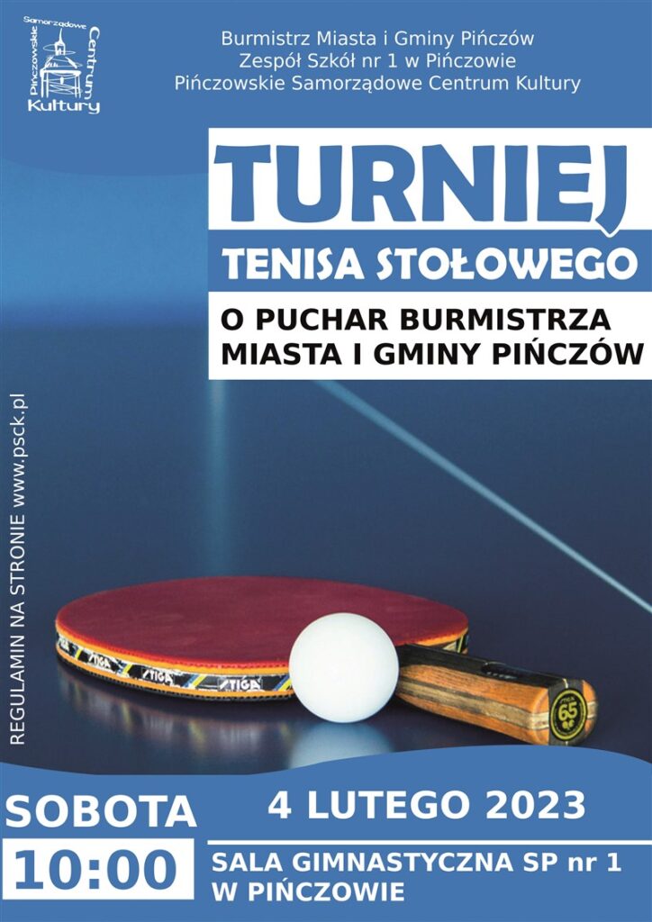 plakat reklamujący Turniej tenisa o Puchar Burmistrza Miasta i Gminy Pińczów