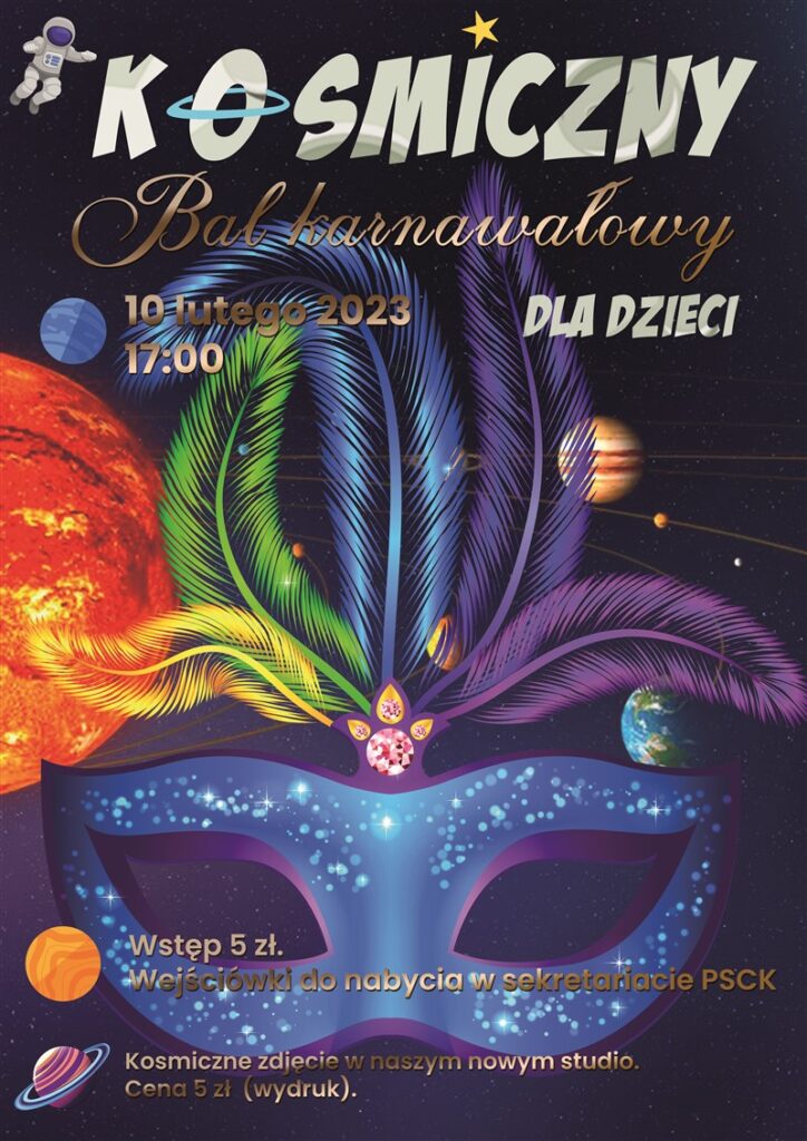 plakat reklamujący kosmiczny bal karnawałowy