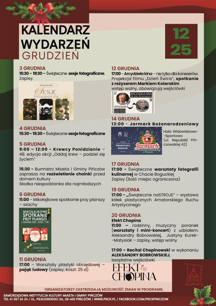 Kalendarium wydarzeń grudzień 2025